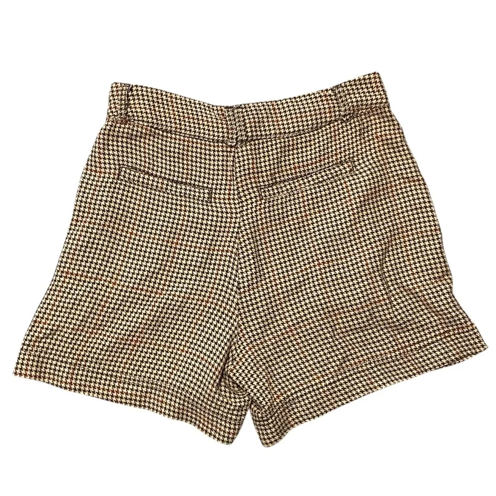Free People Houndstooth Linen‎ Blend High Waisted Pleated Shorts Brown Size 0